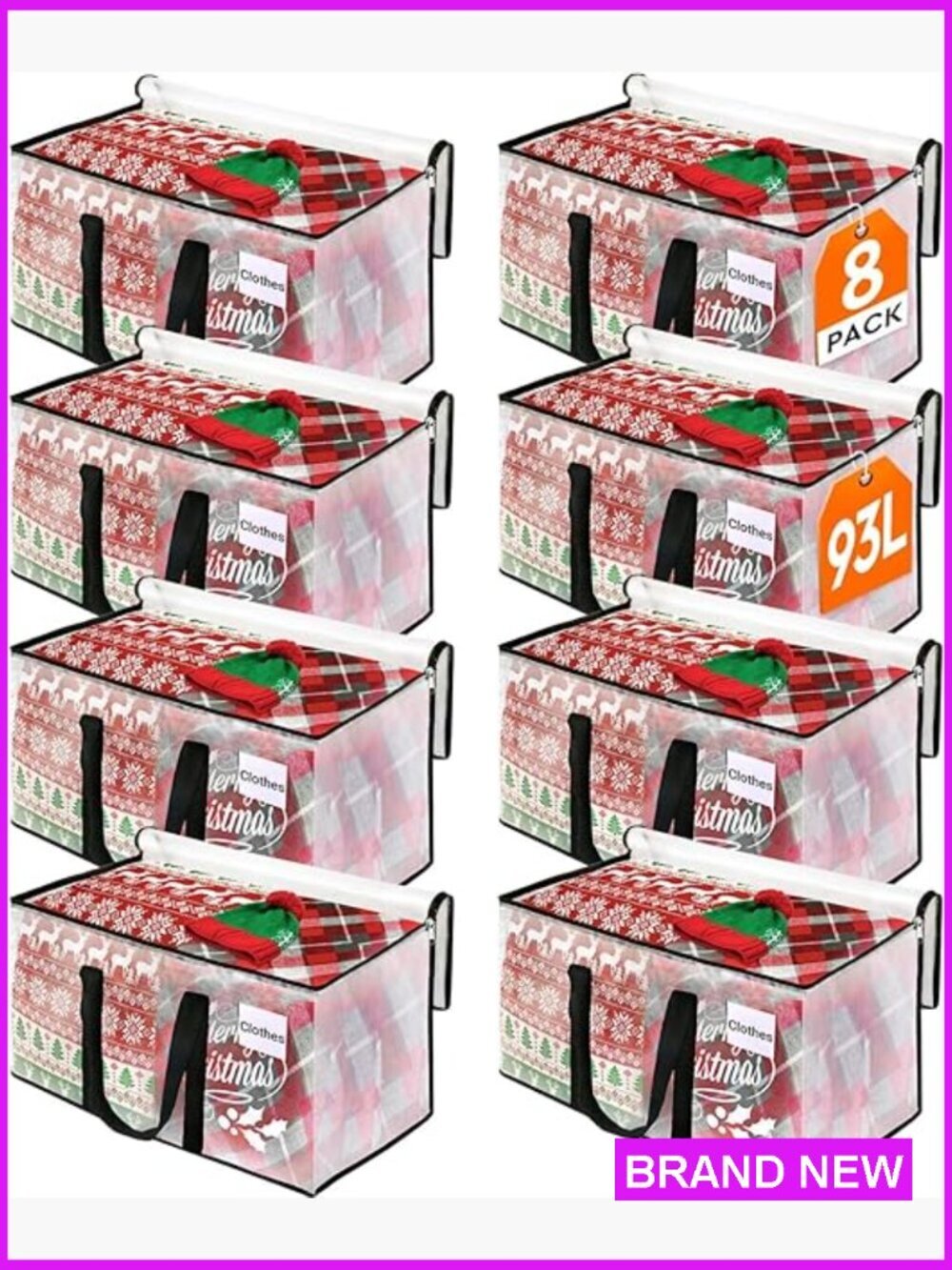 Heavy Duty Moving Bags 93L 8-Pack Extra Large Storage Totes with Zipper &
